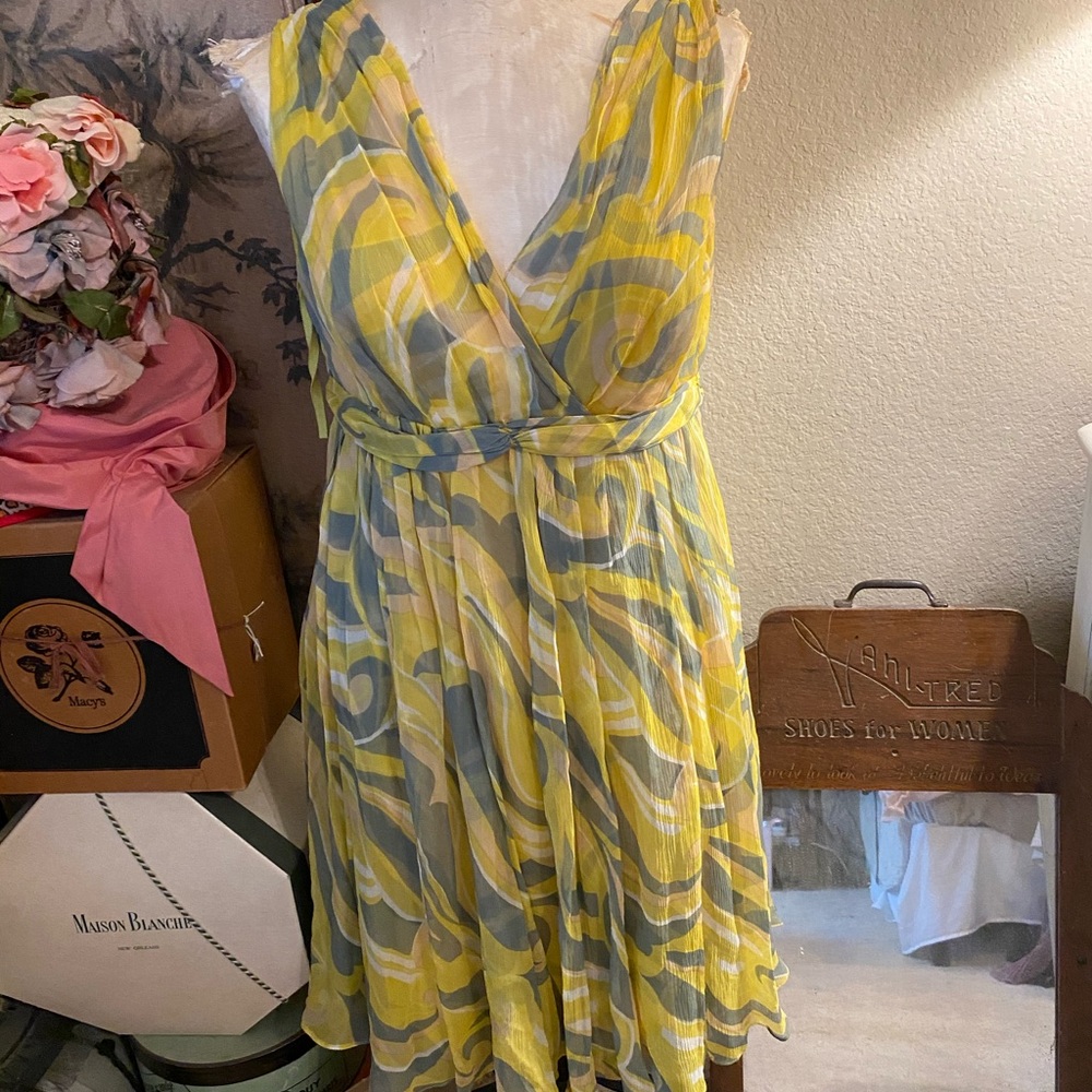 Postcard sold yellow print dress Anthropologie NWT
